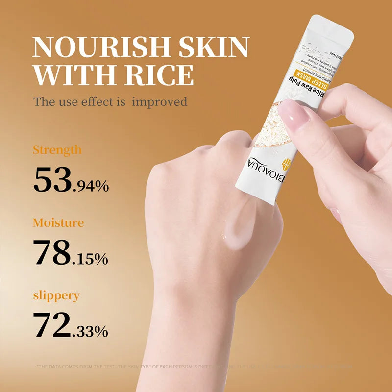 Pack of 10 rice raw pulp sleeping facial mask sachets for whitening and anti-aging