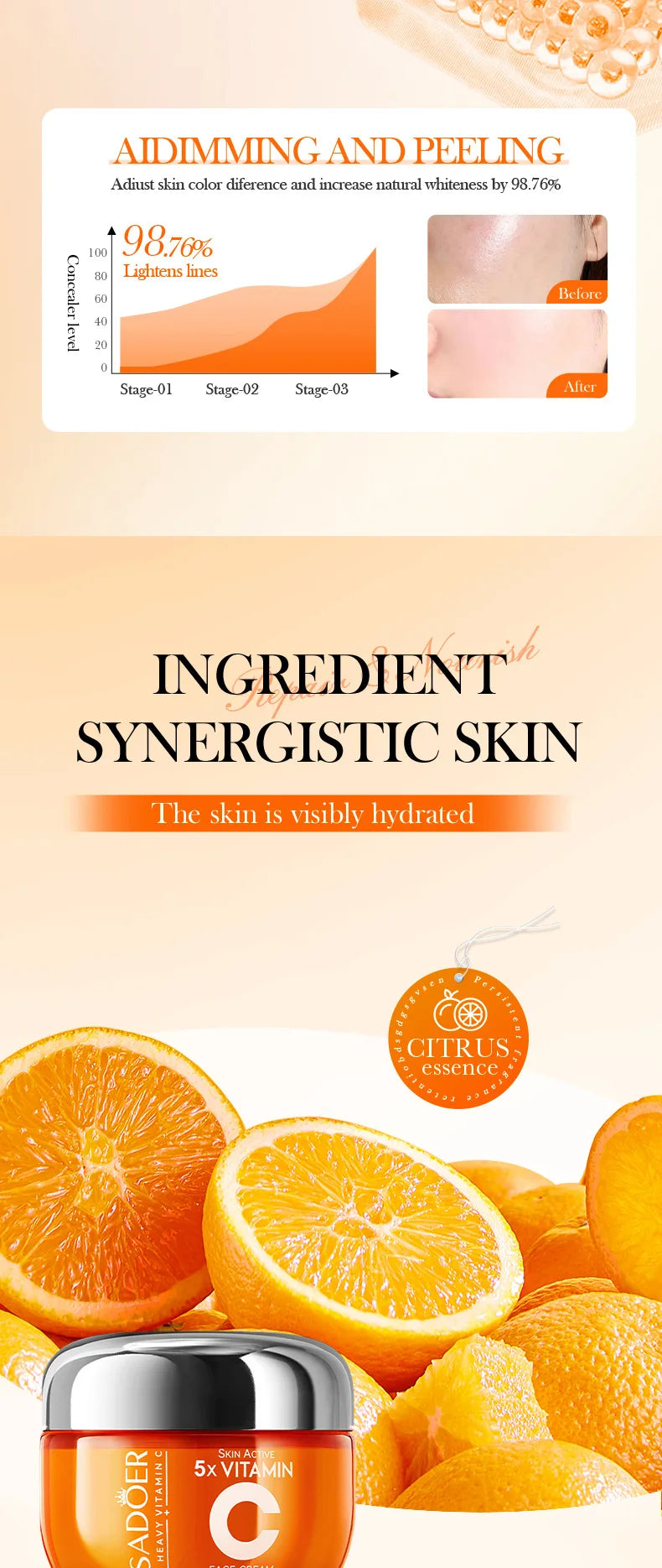 Vitamin C face cream jar for brightening, moisturizing and firming skincare.