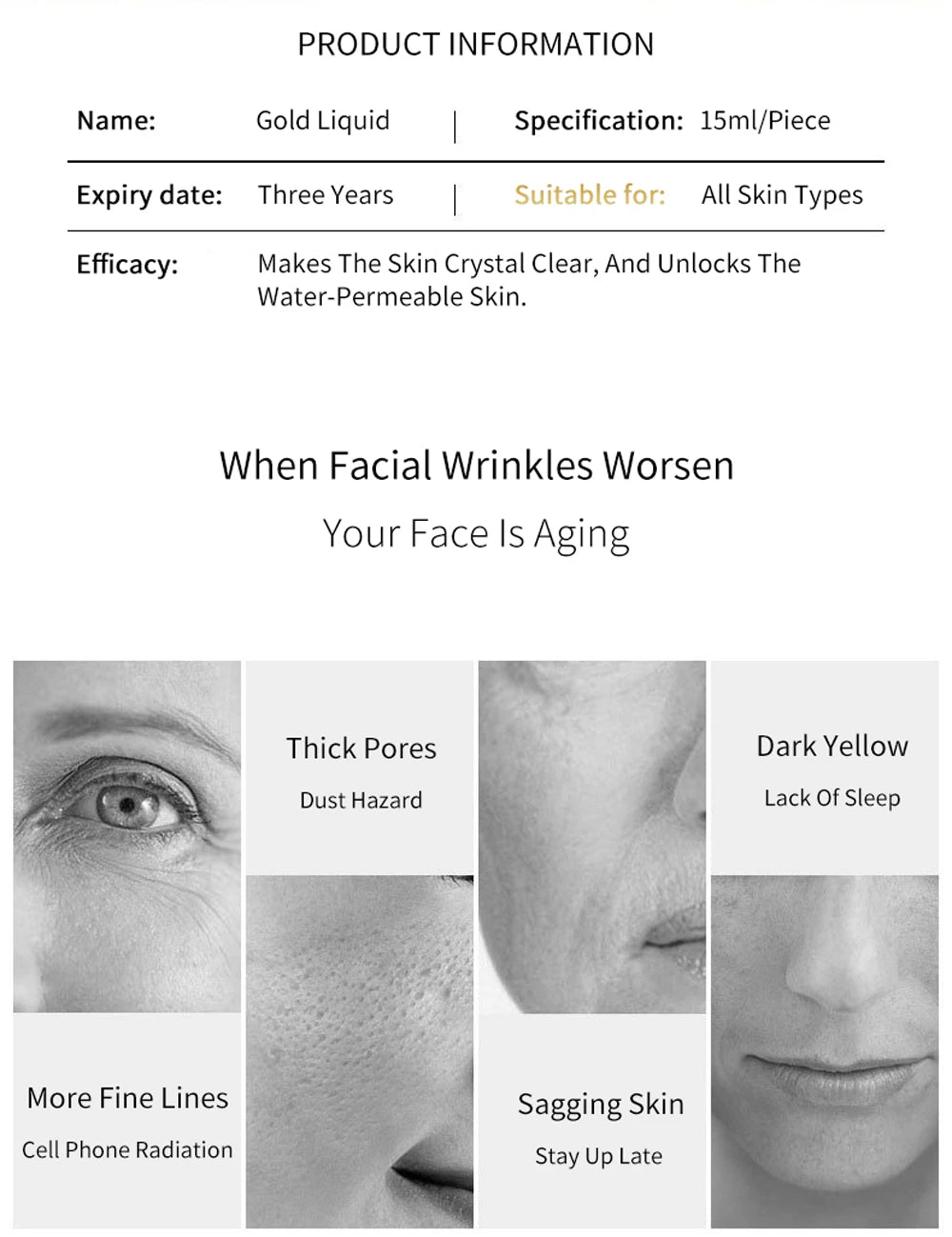Bottle of gold protein peptide lifting face serum