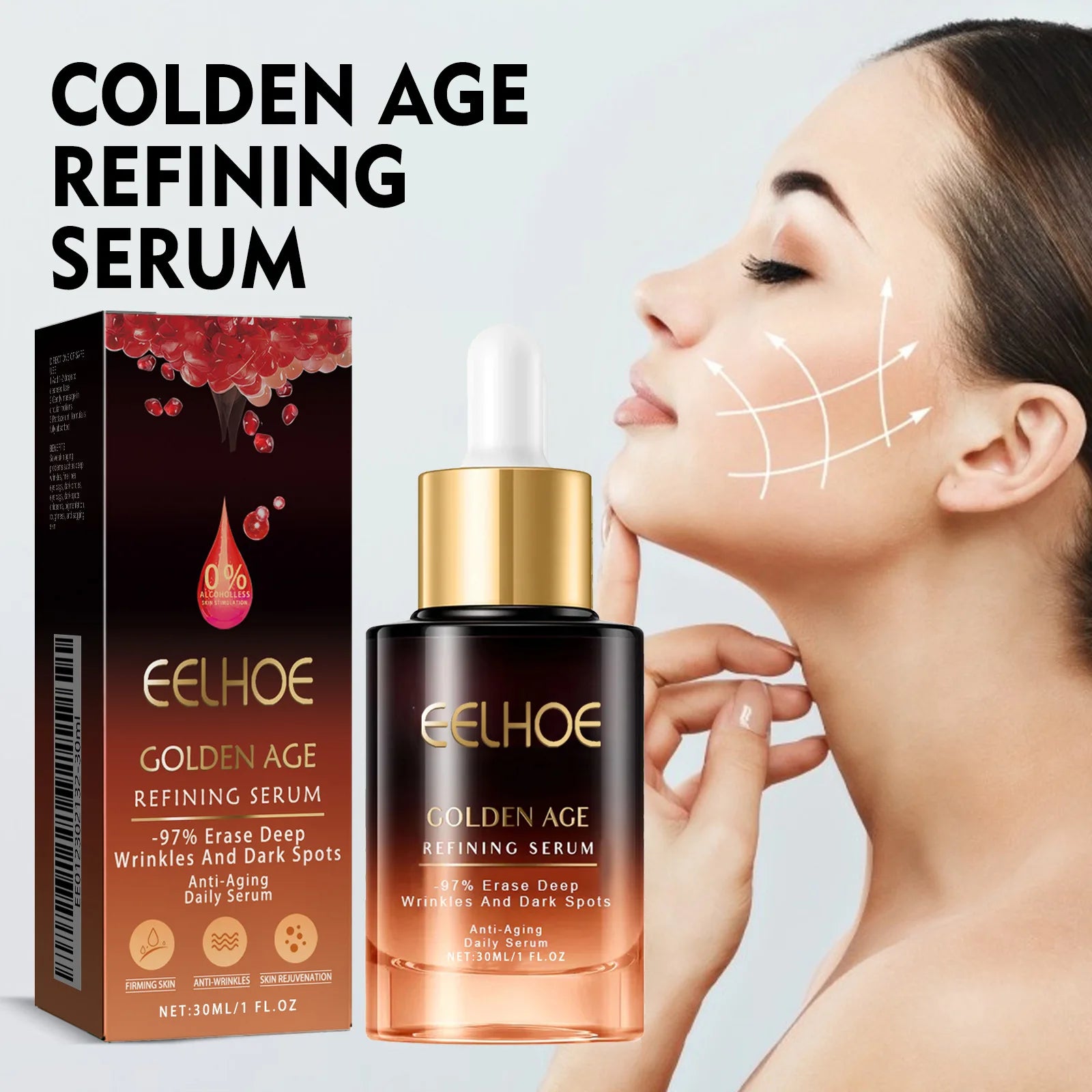 Facial serum bottle for skin tightening, lifting, and moisturizing glow
