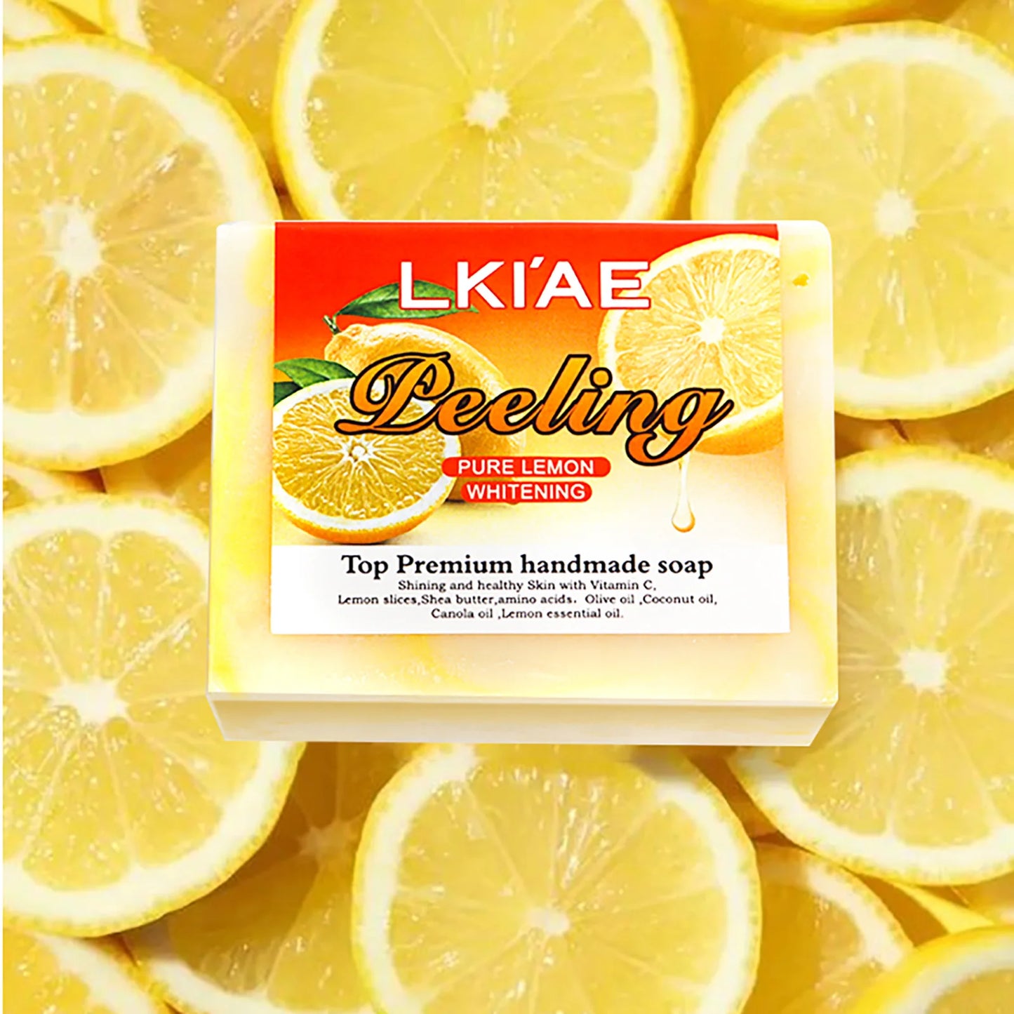LKIAE Lemon Vitamin C Soap — lemon extract + vitamin C — yellow soap bar front view