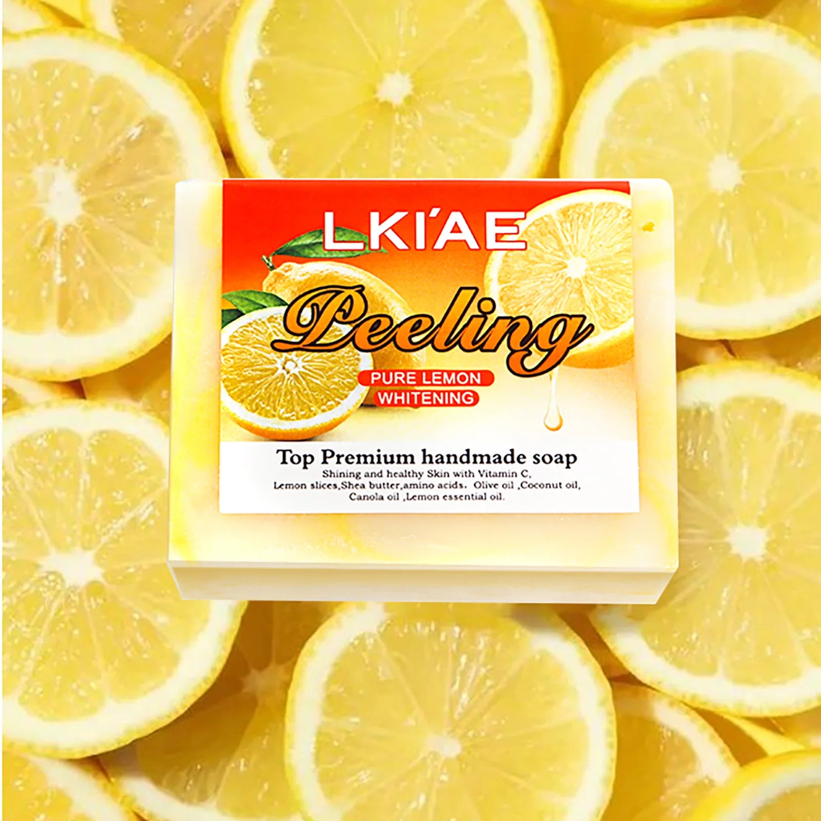 LKIAE Lemon Vitamin C Soap — lemon extract + vitamin C — yellow soap bar front view