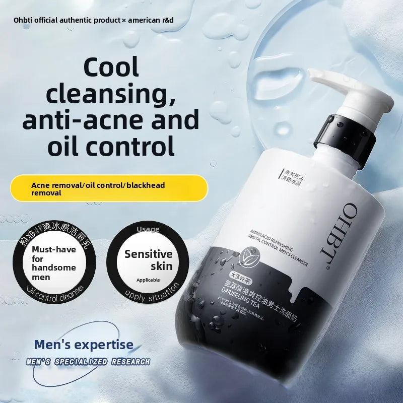 OHBT Men Salicylic Acid Cleansing Lotion 500g, Gentle Moisturizing Nourishing Facial Cleanser, Oil Control Brightening Face Wash