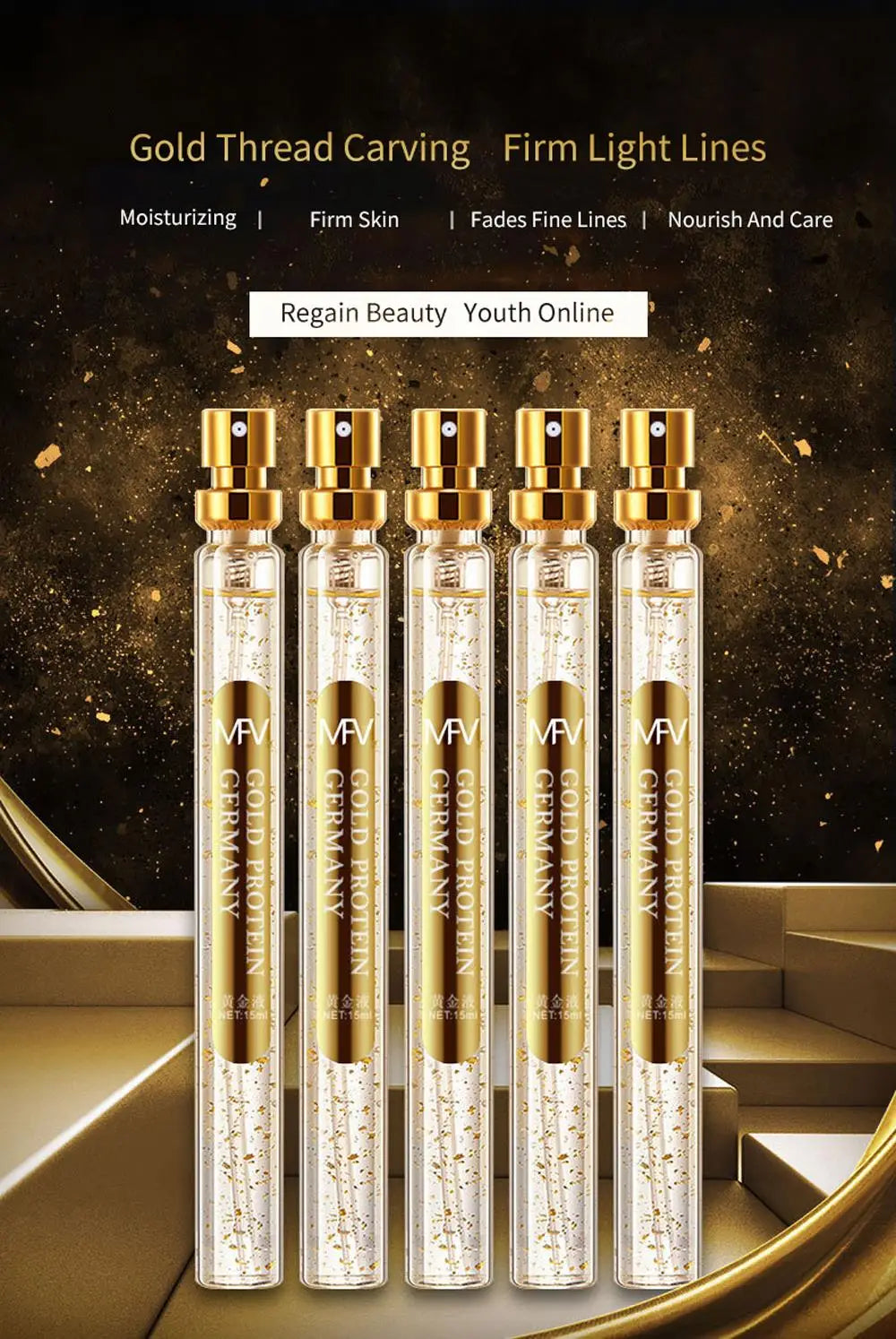 Bottle of gold protein peptide lifting face serum