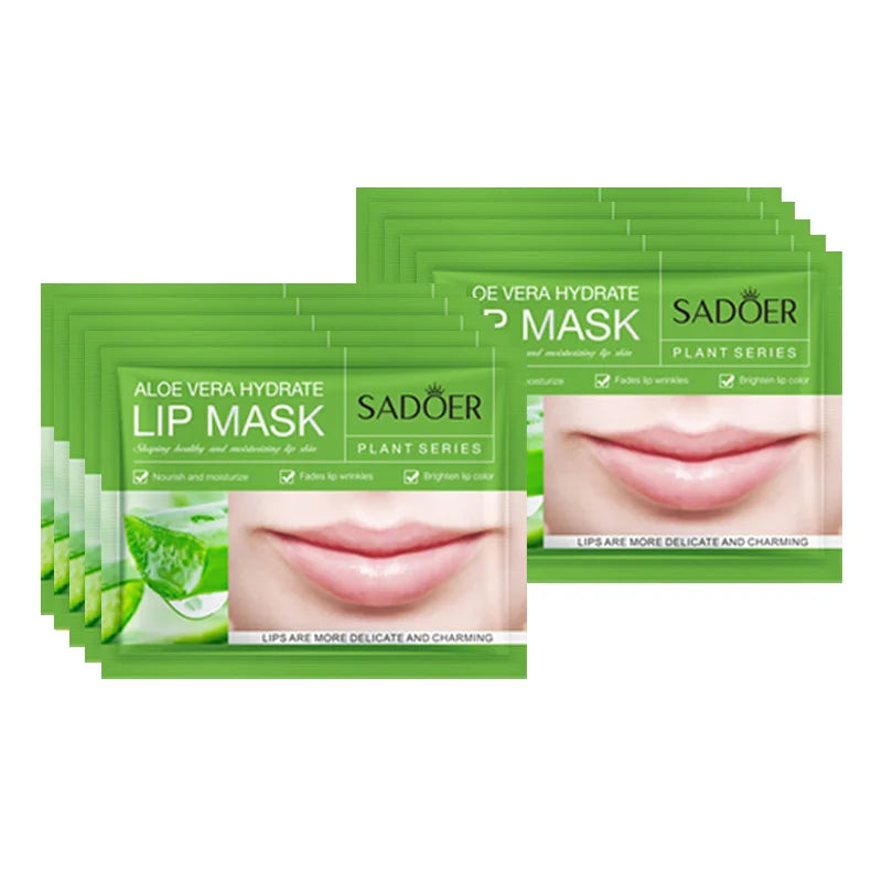SADOER Fruit & Collagen Crystal Gel Lip Mask — Collagen & Fruit Extract — Lifestyle shot with skincare routine flat lay