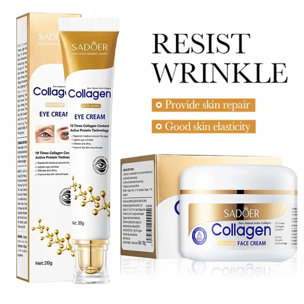 Collagen skincare set with eye cream and moisturizing face cream for anti-aging and reducing dark circles
