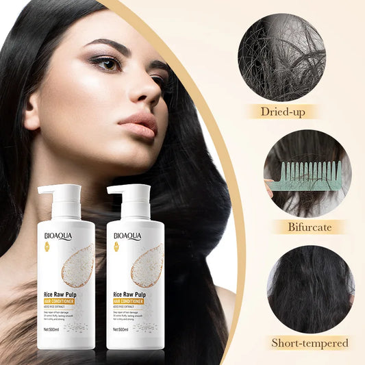BIOAQUA Rice Shampoo Conditioner Body Wash Set — Rice — Complete set with product benefits infographic