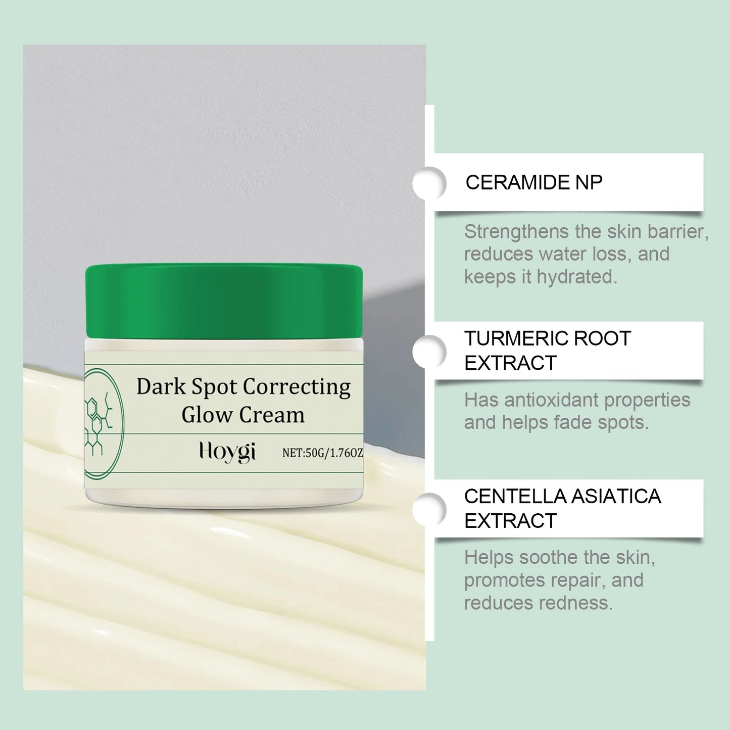 Dark spot correcting face cream jar with brightening skincare benefits