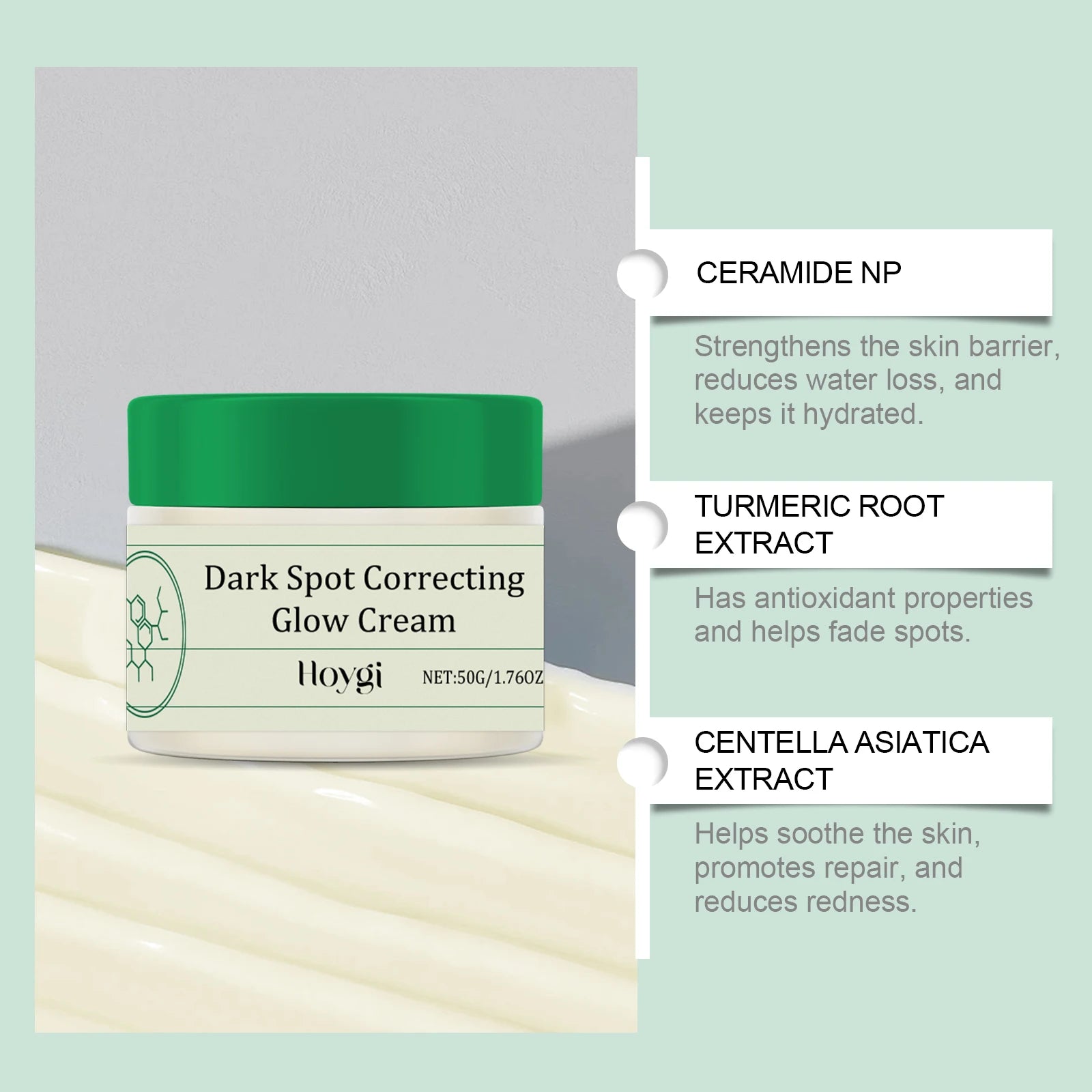 Dark spot correcting face cream jar with brightening skincare benefits