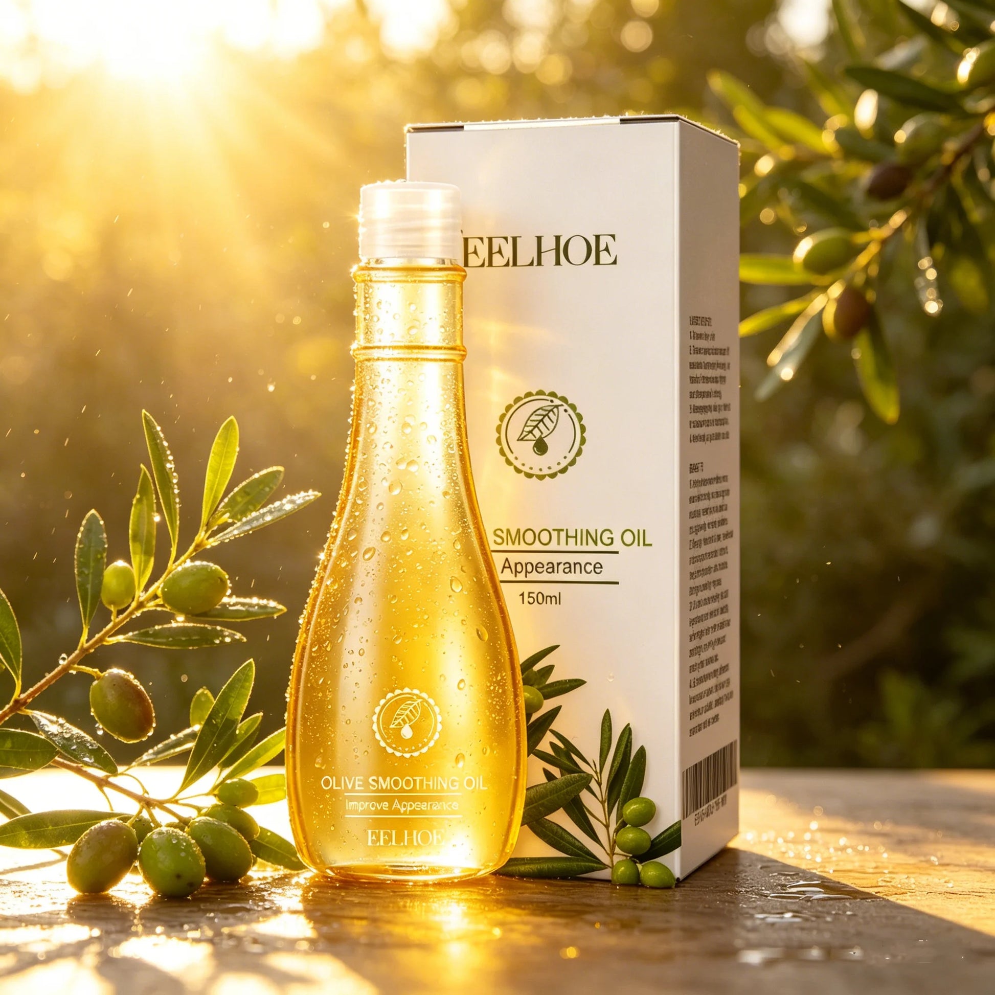 Bottle of stretch mark removal oil with olive essential oil for postpartum skin care