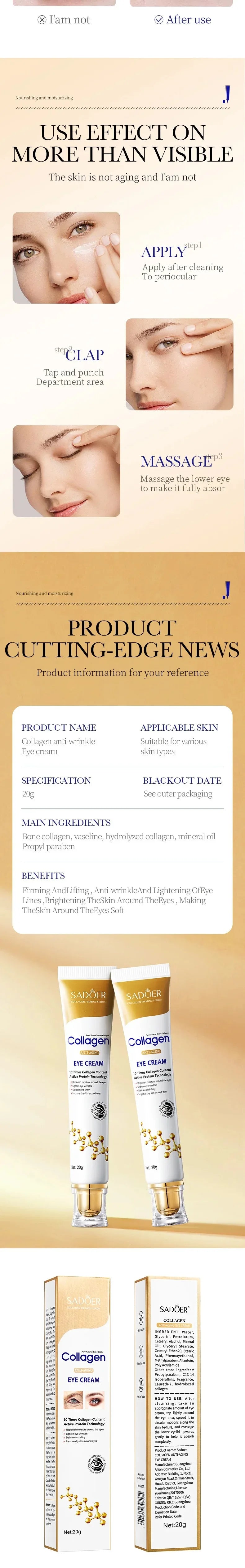 Collagen skincare set with eye cream and moisturizing face cream for anti-aging and dark circle care