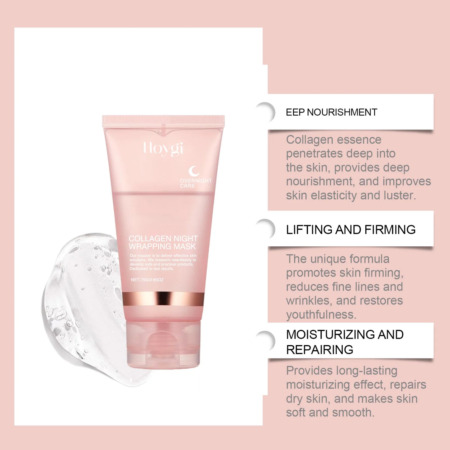 HOYGI Collagen Firming Brightening Peel Mask — collagen — ingredient list on packaging on white background