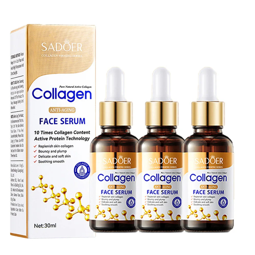 Facial serum bottle with collagen for nourishing, firming, and brightening skin