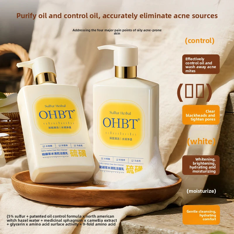 OHBT Sulfur Herbal Facial Cleanser, Deep Cleansing Moisturing Face Wash, Salicylic Acid Whitening Facilal Wash 500ml big bottle
