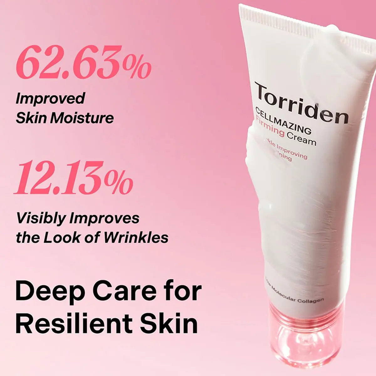 Low molecular collagen firming cream in 60ml jar with minimalist packaging