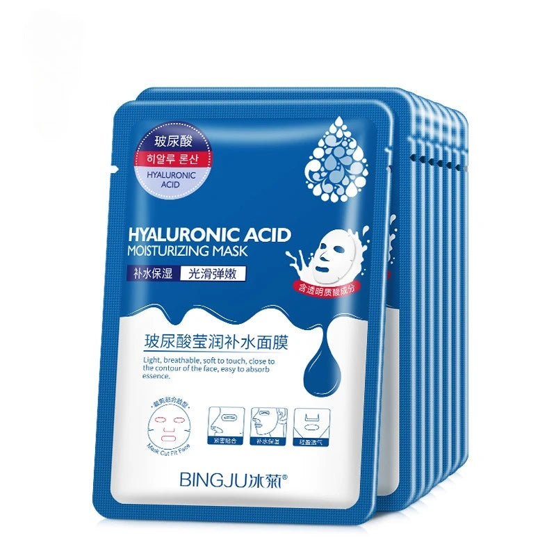 Facial sheet mask infused with hyaluronic acid to shrink pores and hydrate skin