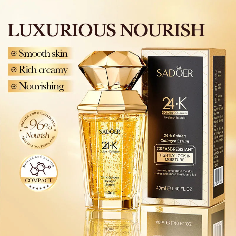 Facial serum bottle with gold and collagen brightening essence