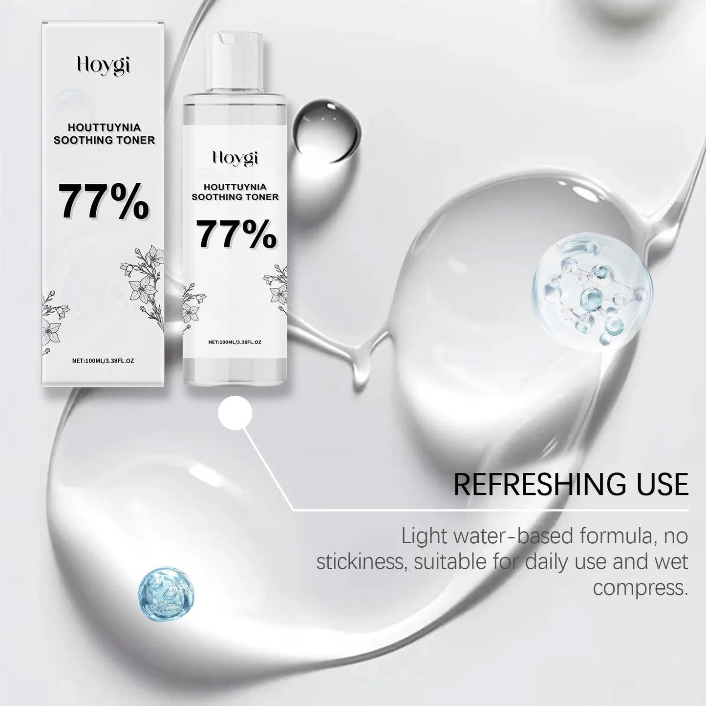 HOYGI — Houttuynia Hyaluronic Acid Radiance Toner — Green and white bottle on white background