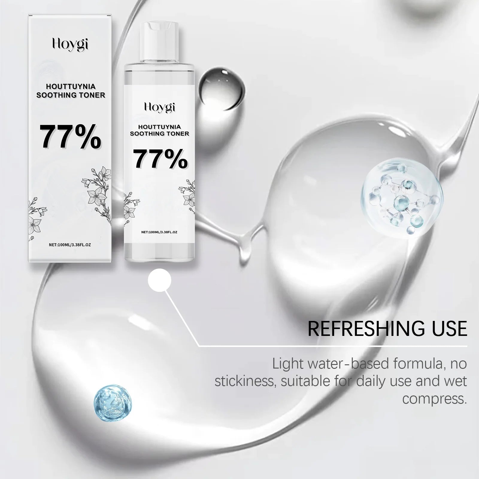 HOYGI — Houttuynia Hyaluronic Acid Radiance Toner — Green and white bottle on white background