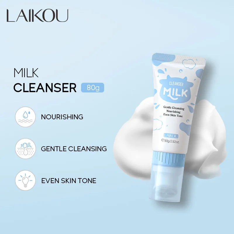 LAIKOU Hyaluronic Acid Milk Cleanser — Hyaluronic Acid — Tube front view with LAIKOU branding close-up