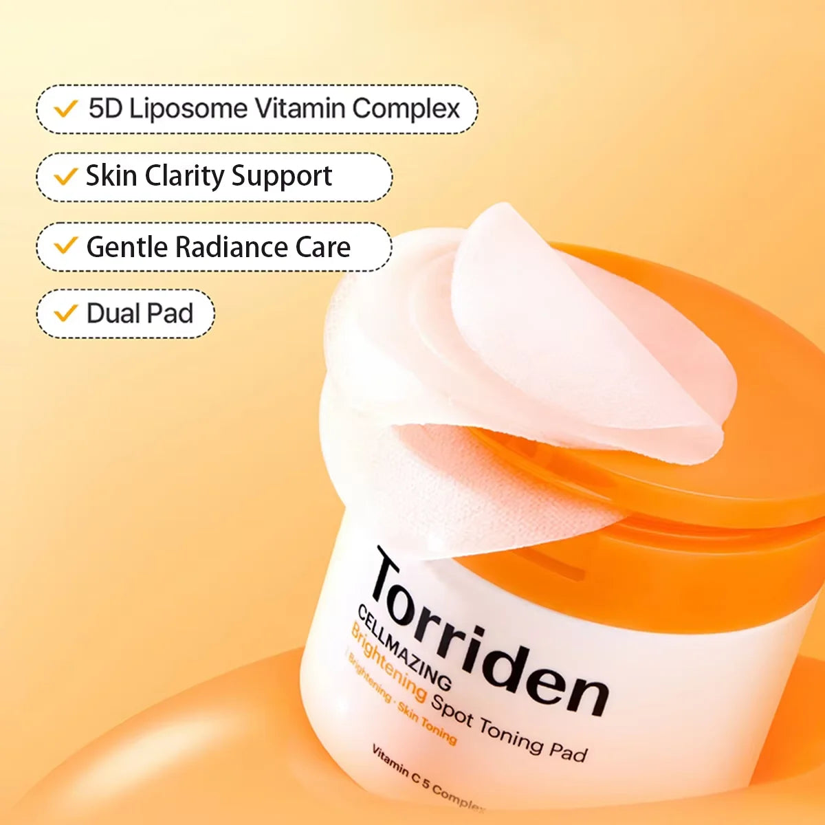 Vitamin C brightening spot toning pads in jar, 70 pre-soaked pads
