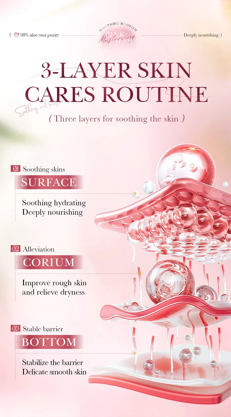 Pink aloe hydrating nourishing sheet mask packet with botanical design