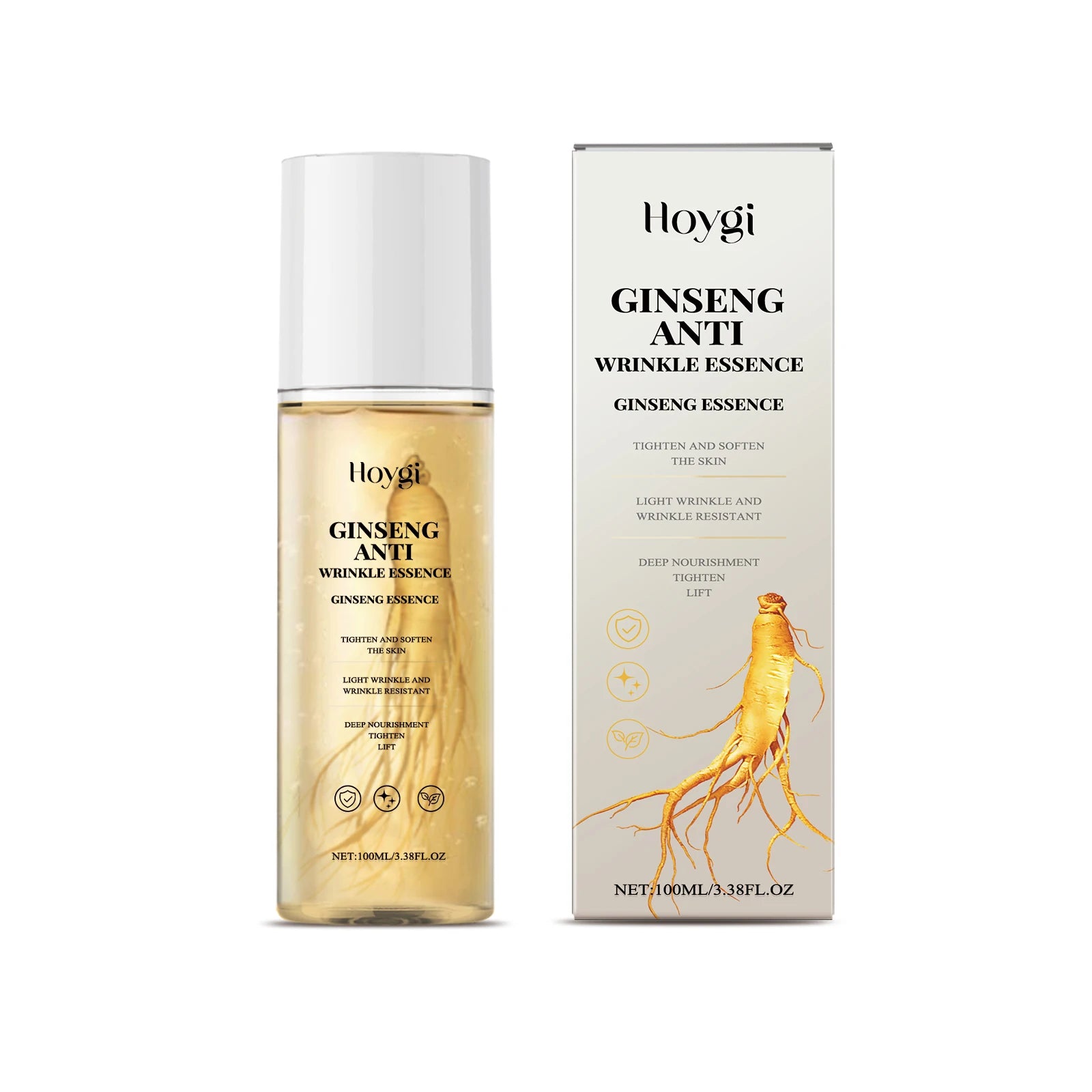 HOYGI — Ginseng Power Firming Serum — Gold and red dropper bottle on white background