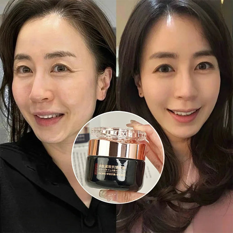 Anti-aging peptide face cream jar with smooth texture for fine line repair