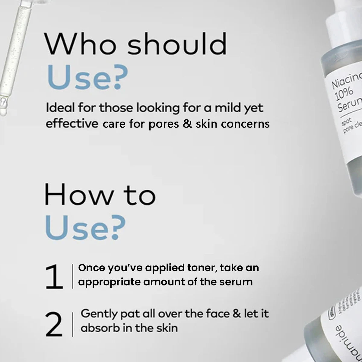 Niacinamide 10% facial serum bottle with dropper