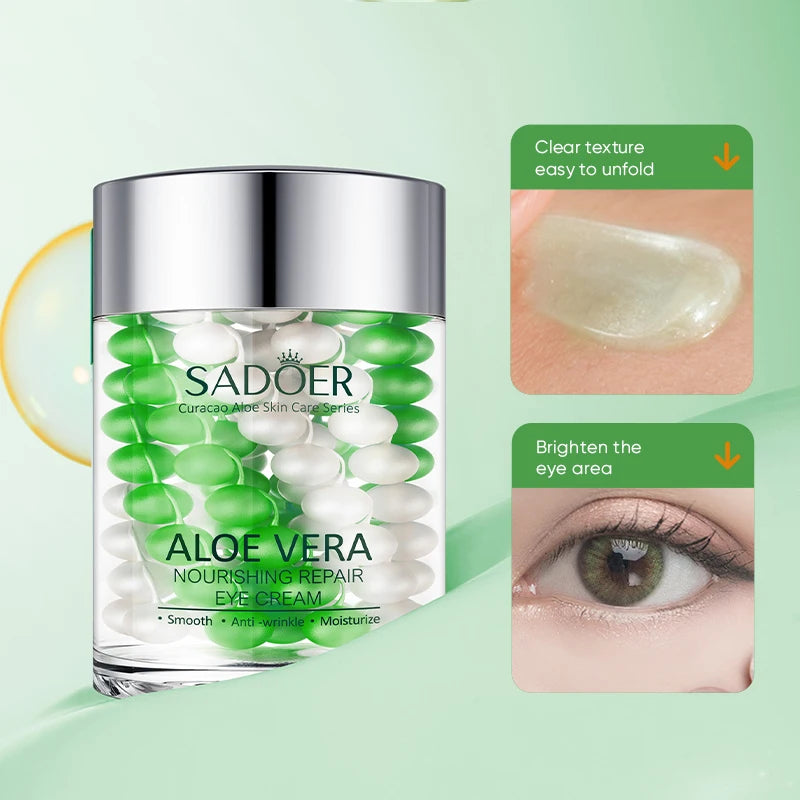 Aloe vera eye cream tube for moisturizing, de-puffing, and smoothing under-eye wrinkles