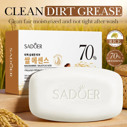Cleansing soap bar with rice extract, salicylic acid and niacinamide for brightening