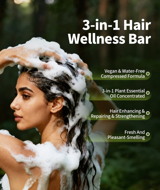 Hair care set with anti hair loss serum, essential oil, shampoo soap, and thickening oil spray