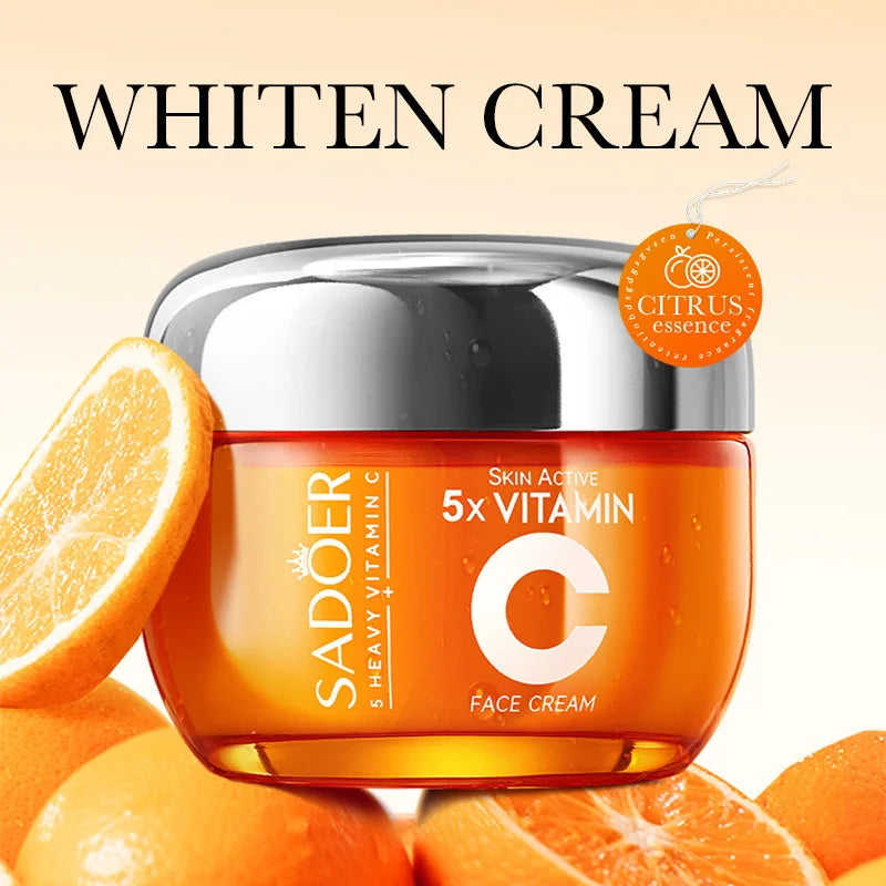 Vitamin C face cream jar for firming, moisturizing, brightening and hydrating skin.