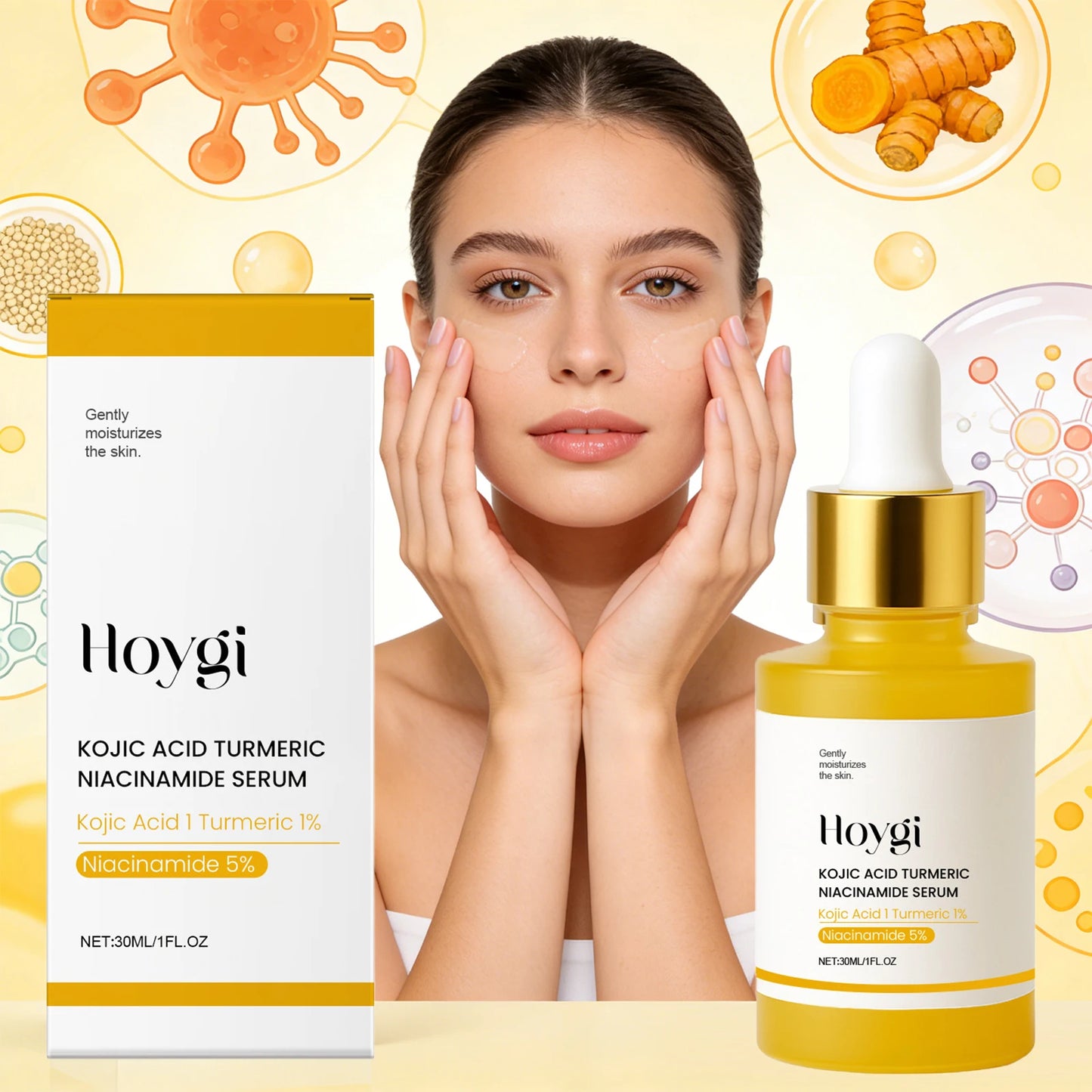 Hoygi Kojic Turmeric Brightening Facial Essence — Kojic Turmeric — Essence applied on skin brightening demo