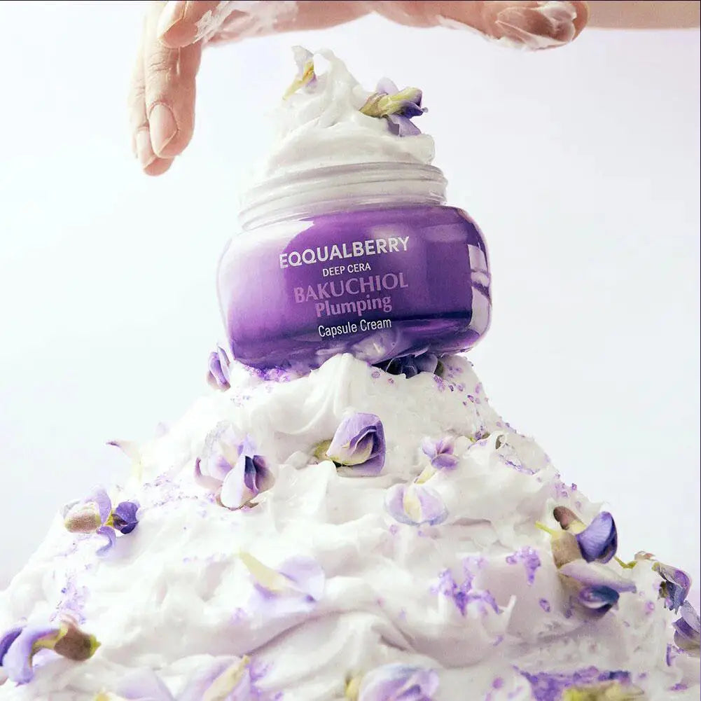 Bakuchiol and ceramide plumping face cream jar for firming hydration and barrier repair
