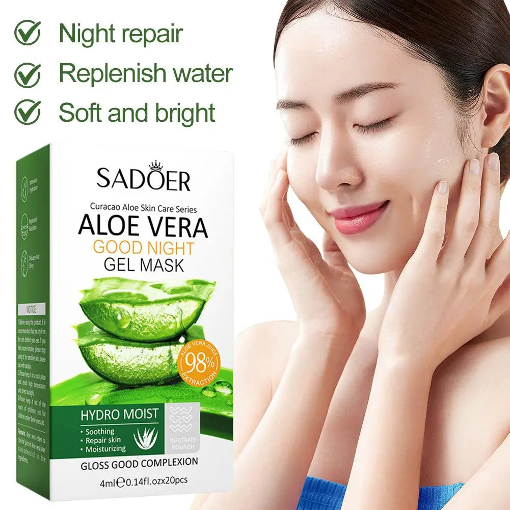 Overnight sleeping gel mask with aloe vera and collagen in a white cosmetic jar