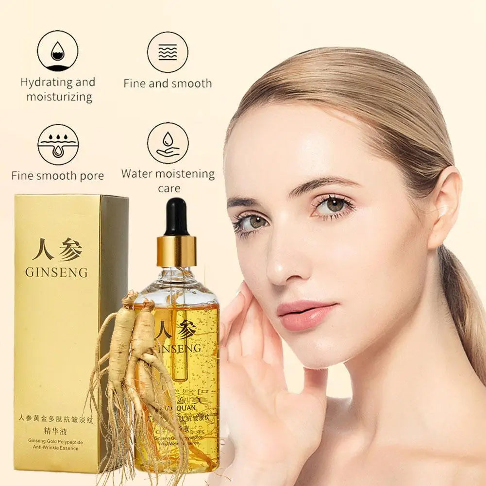 SkinSwaag Beauty — Gold Ginseng Glow Serum — Product ingredient gold particles and ginseng visual