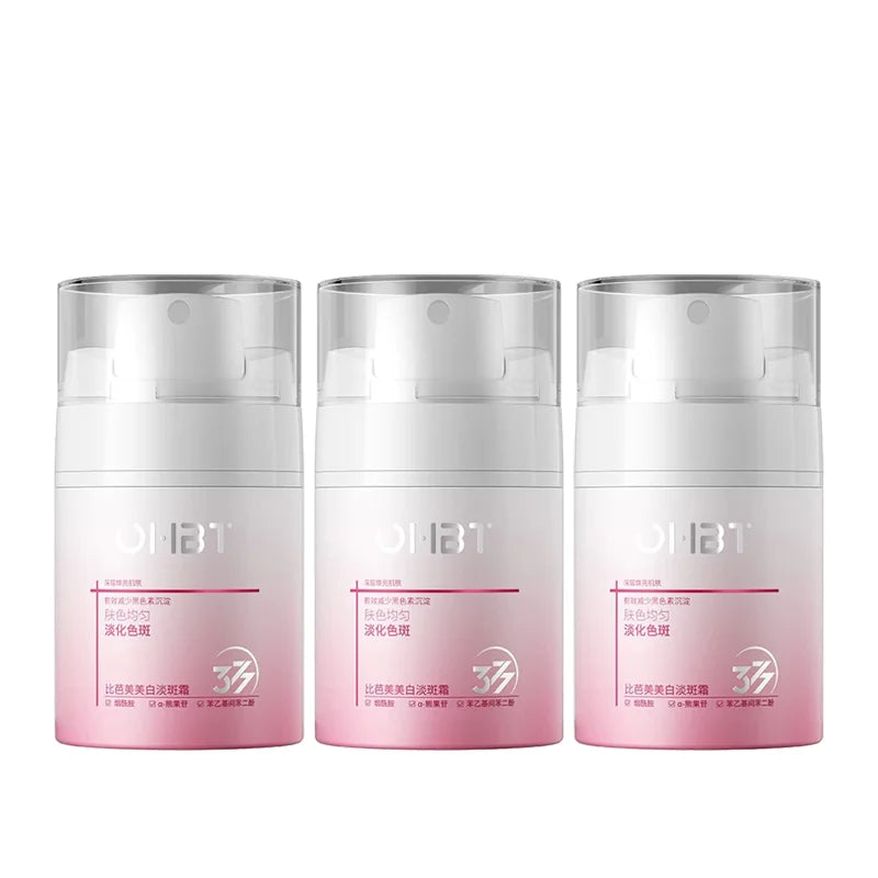 OHBT Face Skin Care Whitening Freckle Cream — Whitening & Niacinamide — Lifestyle shot with facial skincare routine