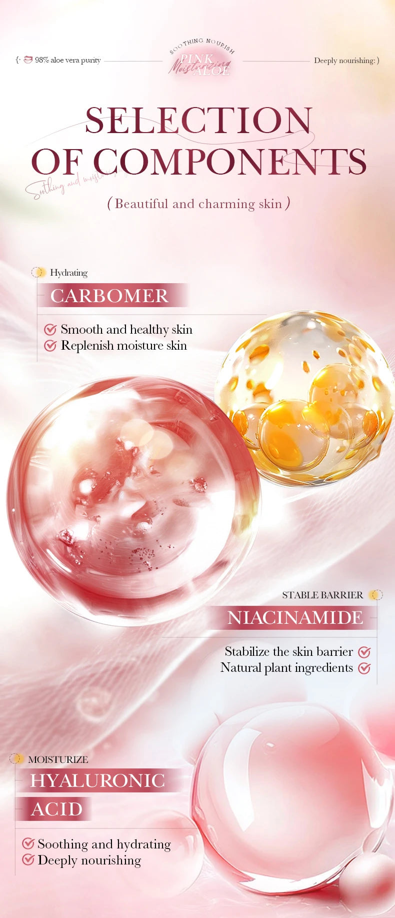 Pink aloe vera sheet mask for hydrating and nourishing skin care