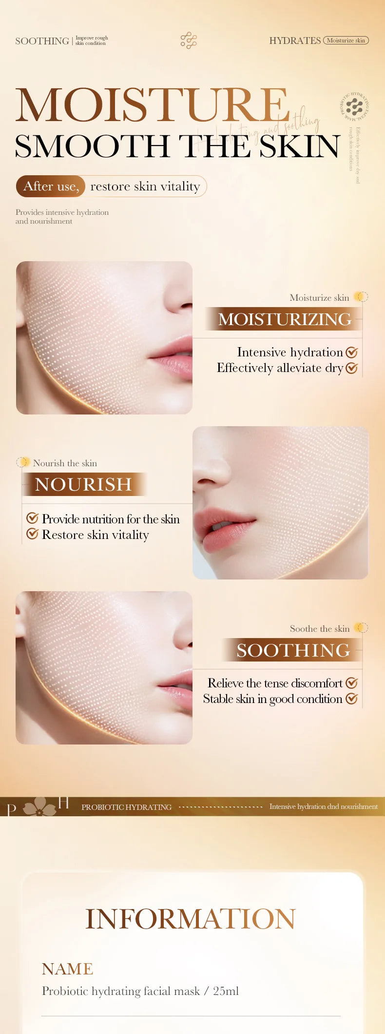 Facial sheet mask with probiotic hyaluronic acid and niacinamide serum