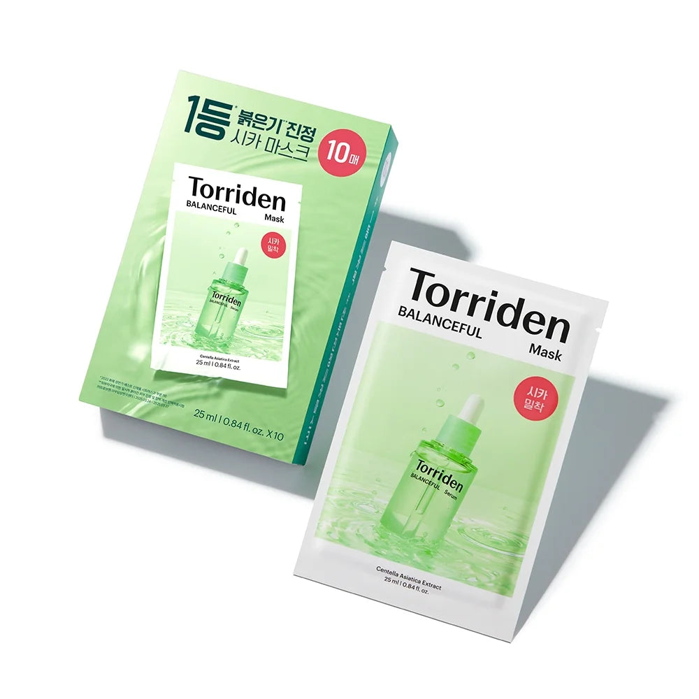 TORRIDEN Balanceful Cica Sheet Mask — Centella asiatica + cica — full box set display