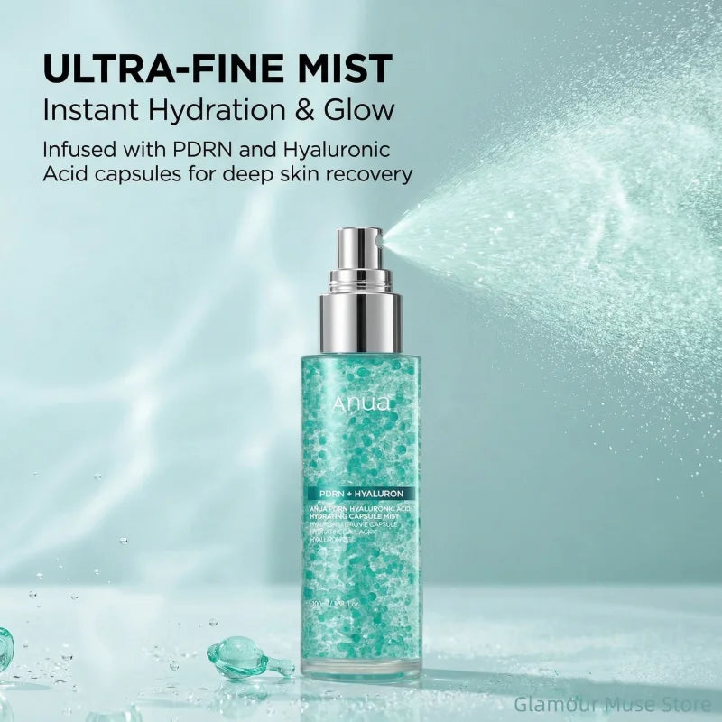 Anua PDRN Glow Hydrating Mist Serum Spray — PDRN — Mist applied on face glow hydrating demo