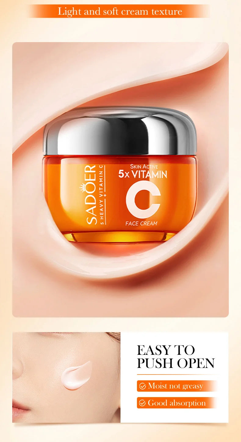 Vitamin C face cream jar with brightening and moisturizing skincare benefits