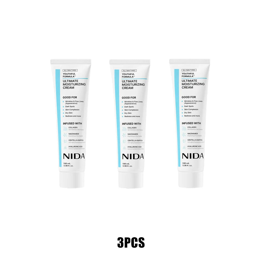 NIDA Youthful Formula Ultimate Moisturizing Cream — Moisturizing Complex — Side angle view of tubes and packaging