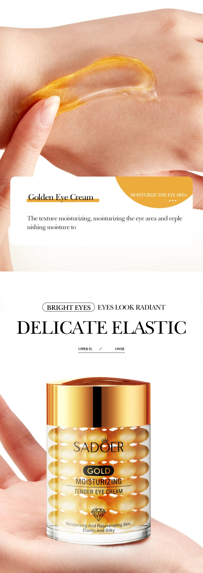 SADOER 24K Golden Eye Cream Anti Dark Circles Wrinkles Moisturizing Hydrating Anti-aging Creams Eyes Skin Care
