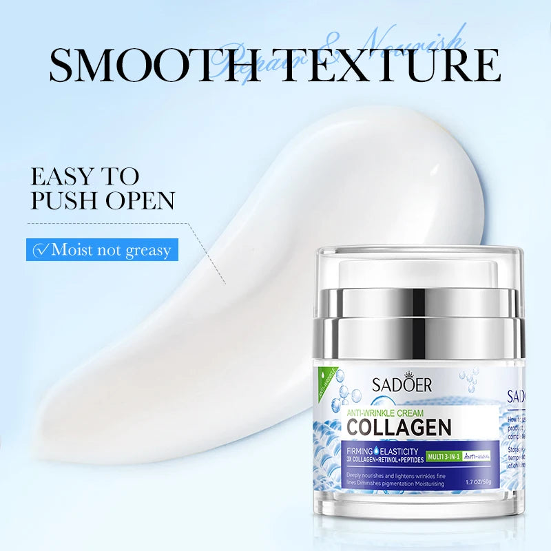 Jar of vitamin C collagen brightening face cream with moisturizing texture on white background