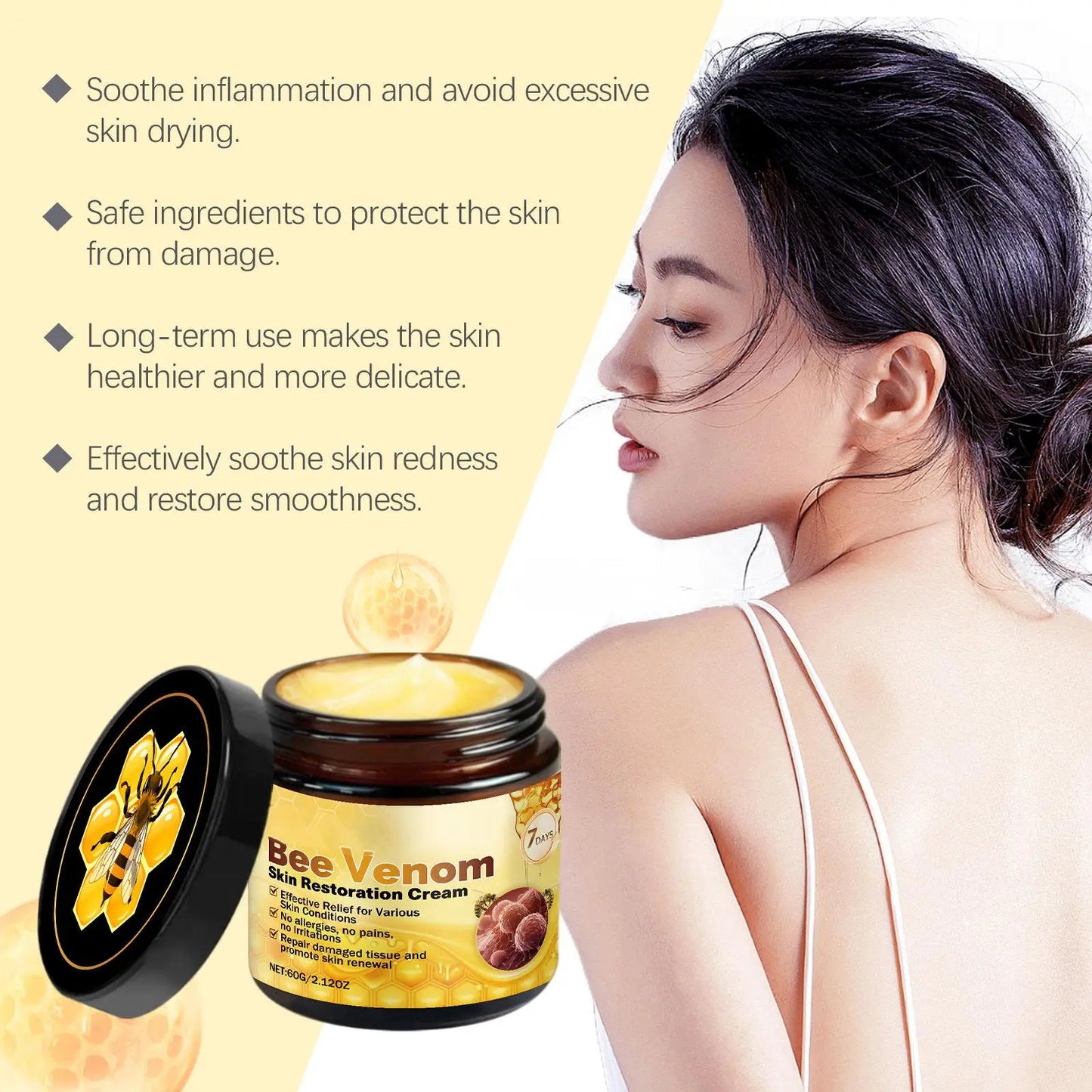 7 Days Bee Venom Skin Restorating Cream — Bee Venom & Collagen — Application on face with upward massage