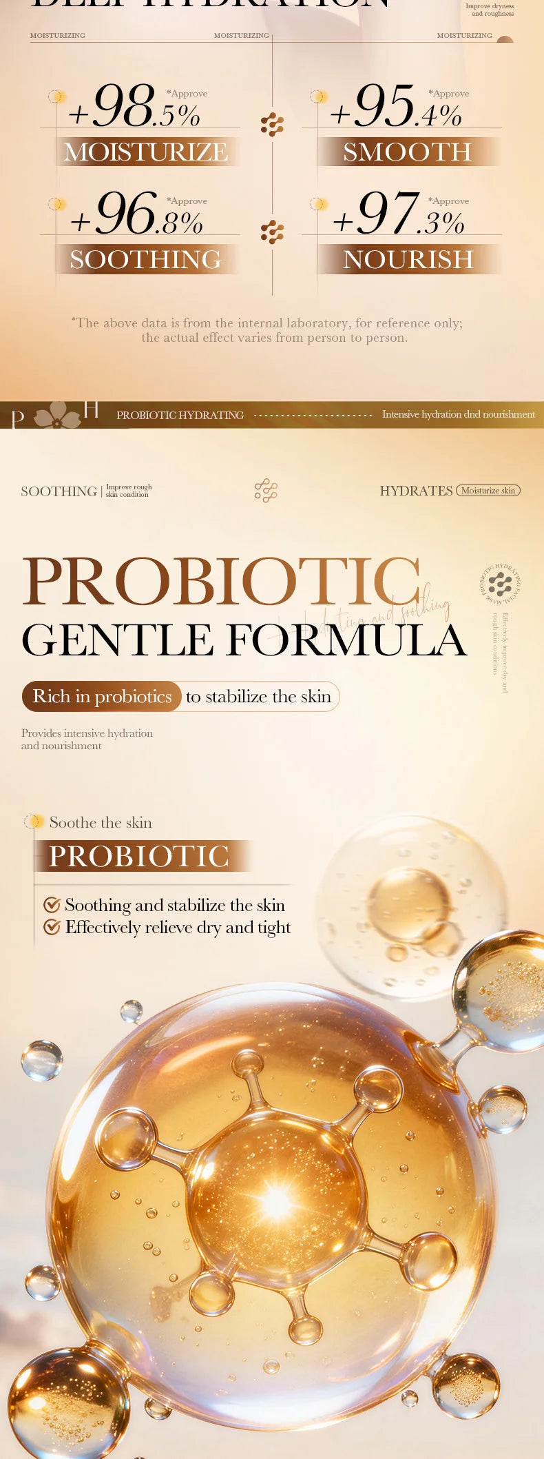 Probiotic facial sheet mask with hyaluronic acid and niacinamide on a white background