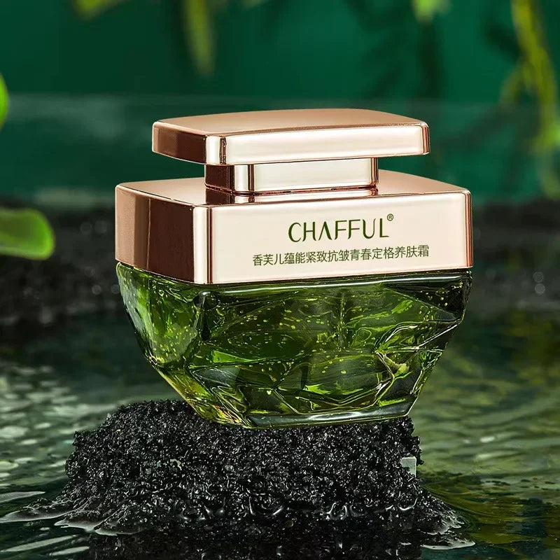 Plant caviar collagen firming face cream jar on white background