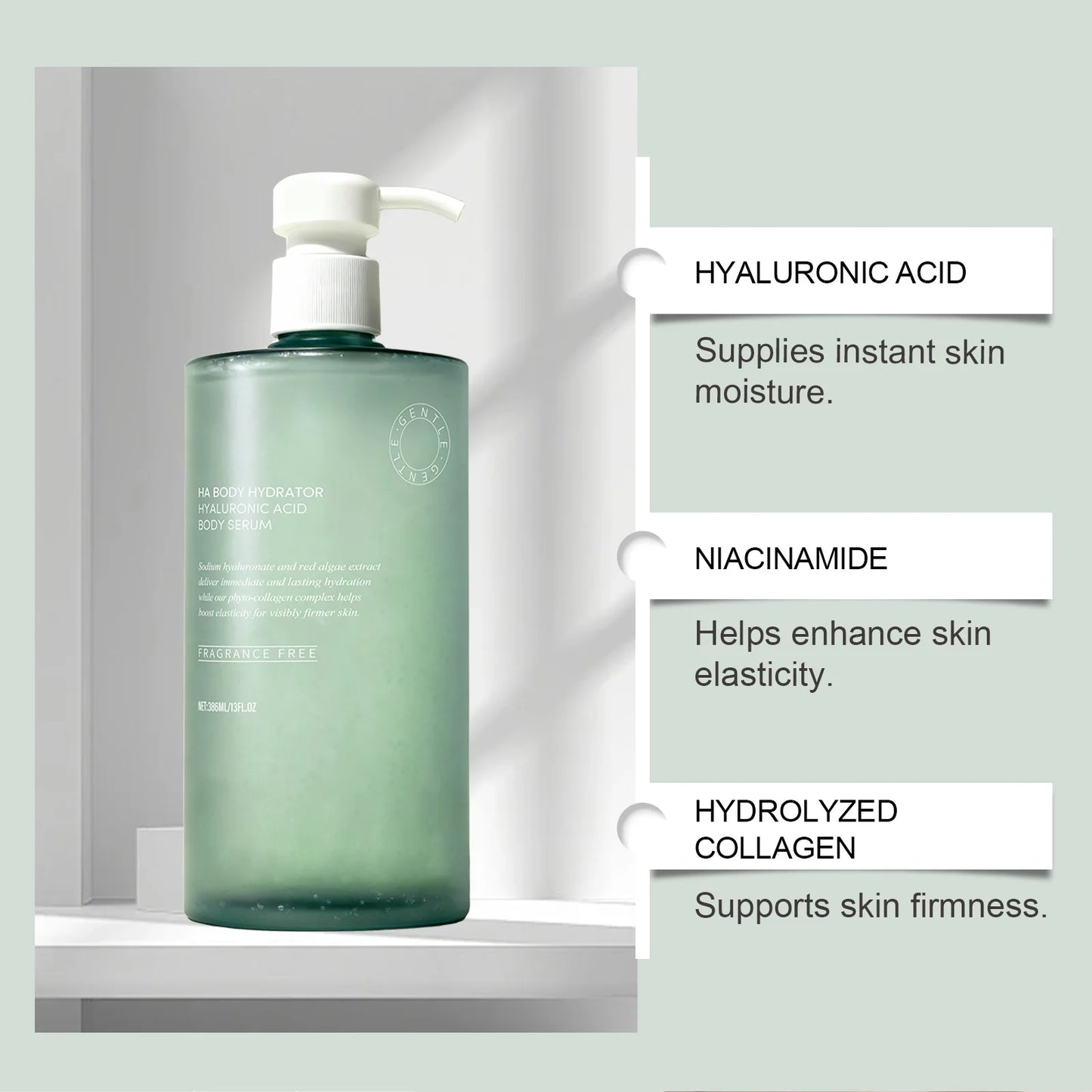 Hyaluronic acid body serum bottle for deep hydration
